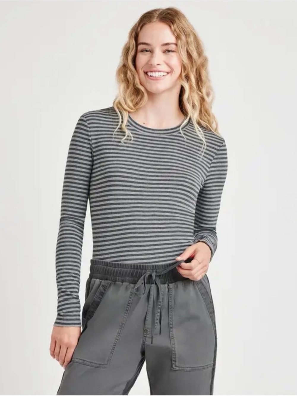Splendid Gray Striped Long Sleeve Crewneck Top